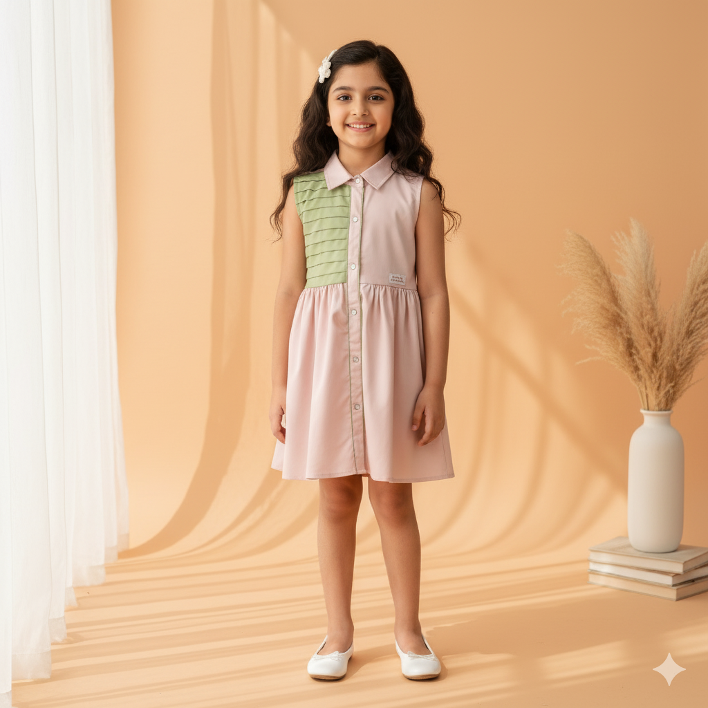 Button Dress with Pleat Panel